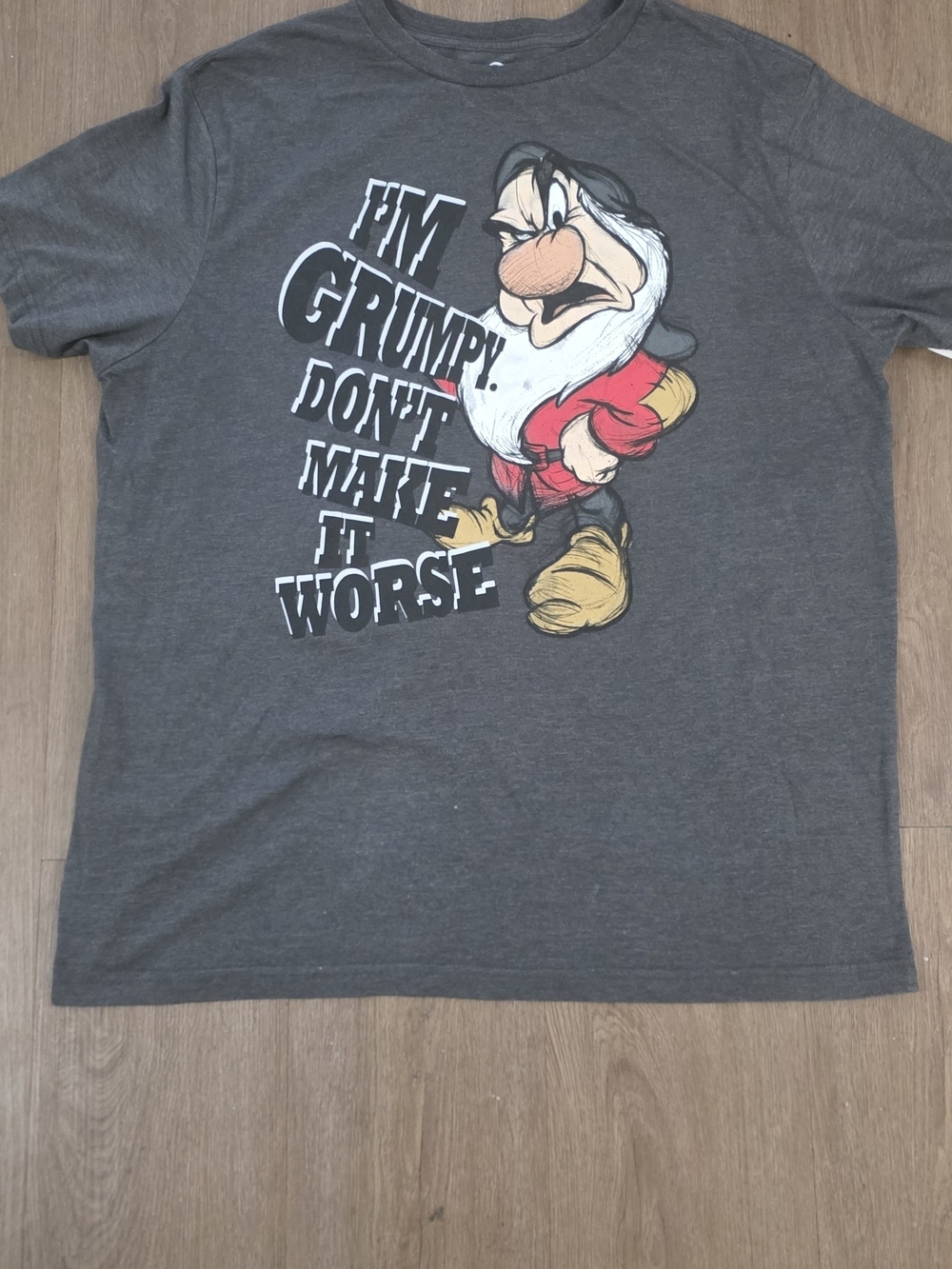 Disney Grumpy Dwarf Graphic Tee - Dark Gray with Red Accents